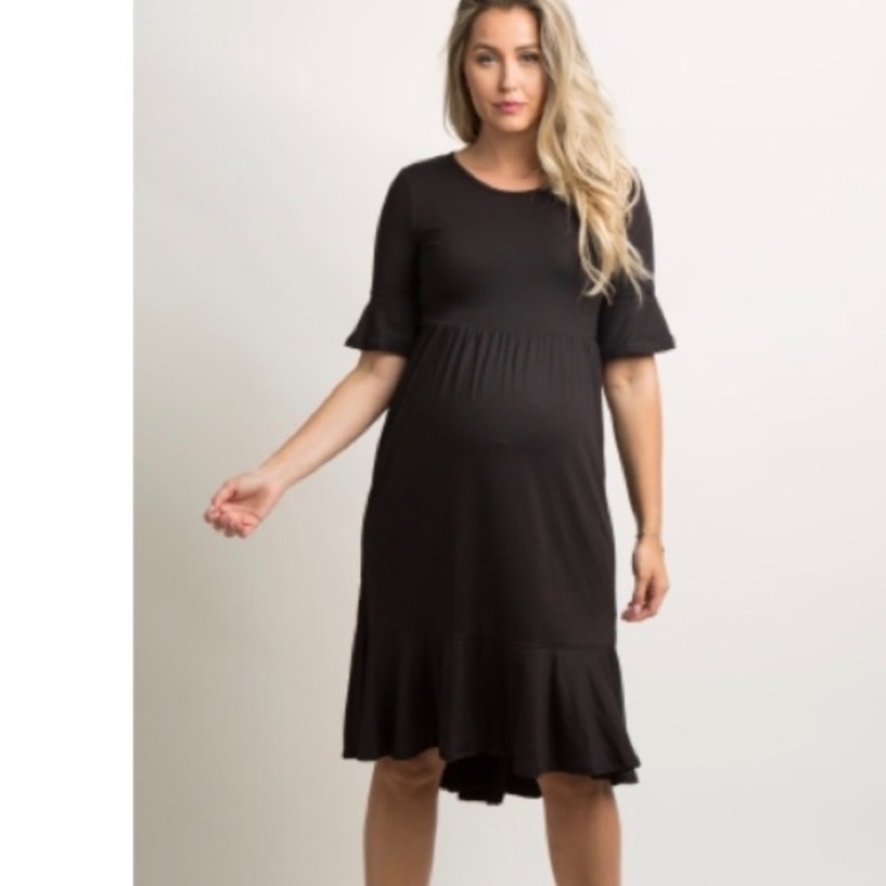Maternity Black Ruffle Sleeve Dress